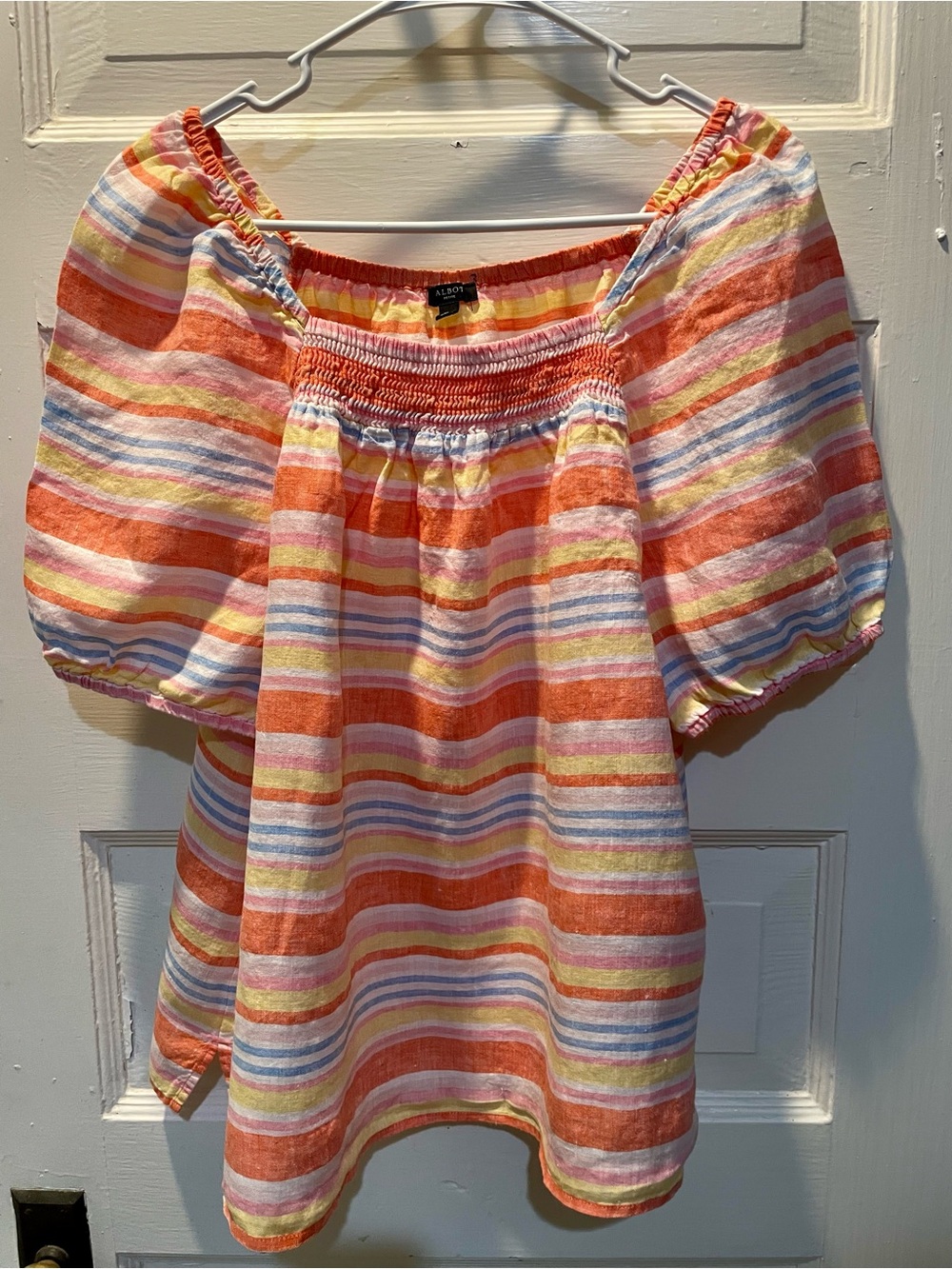 Talbots Striped 100% Linen Peasant Top, Size XL Petite